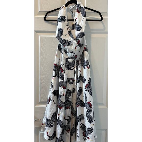 Unique Vintage 1950s Pin Up Retro Crane Halter Swing Dress Sz XS # - Picture 2 of 10